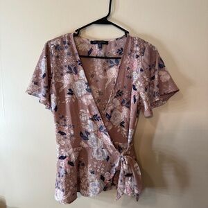 Floral Wrap Blouse - Pink and Blue